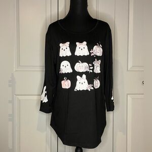 NWOT Halloween Pumpkins and Ghosts T-Shirt, Scoop Neck, 3/4 Sleeve